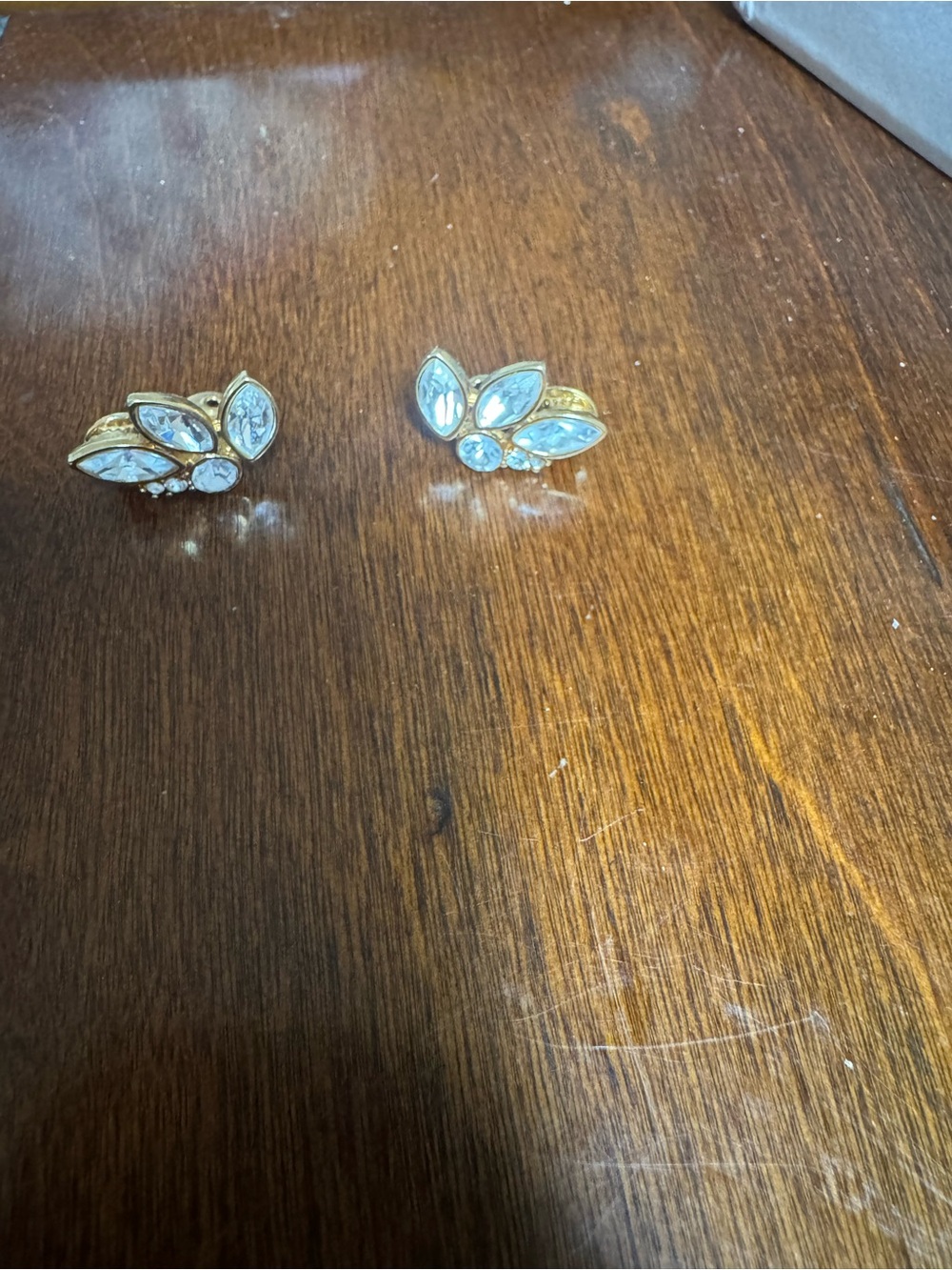 Vintage Monet Gold Tone Clear Crystal Rhinestone Butterfly Clip On Earrings